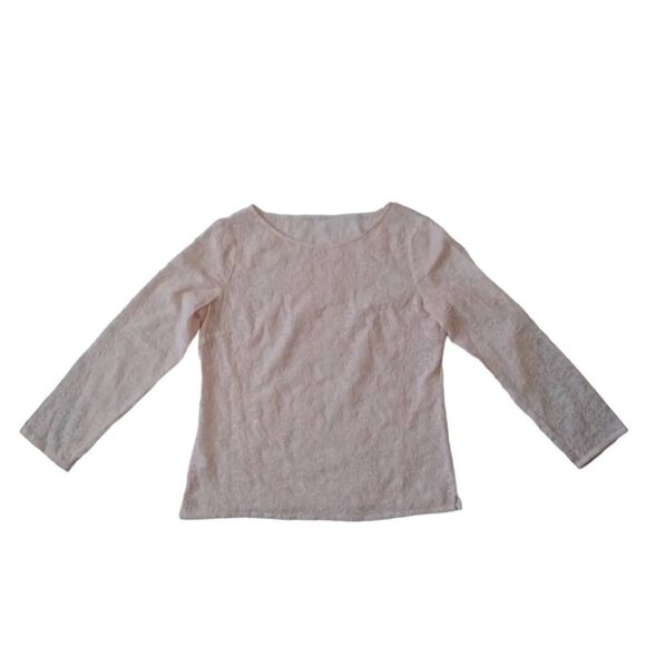 Ann Taylor LOFT Light Pink Sheer Embroidered Lace Long Sleeve Blouse Women's M/L - Picture 1 of 15